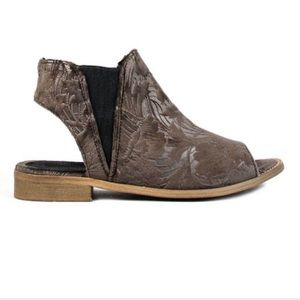 Coolway brown suede floral peep toe sandals